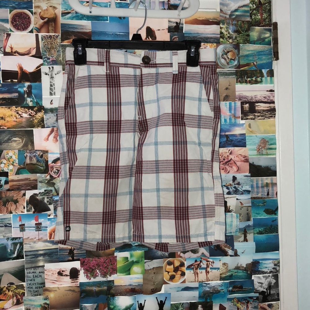 BOYS MAROON AND BLUE PLAID SHORTS